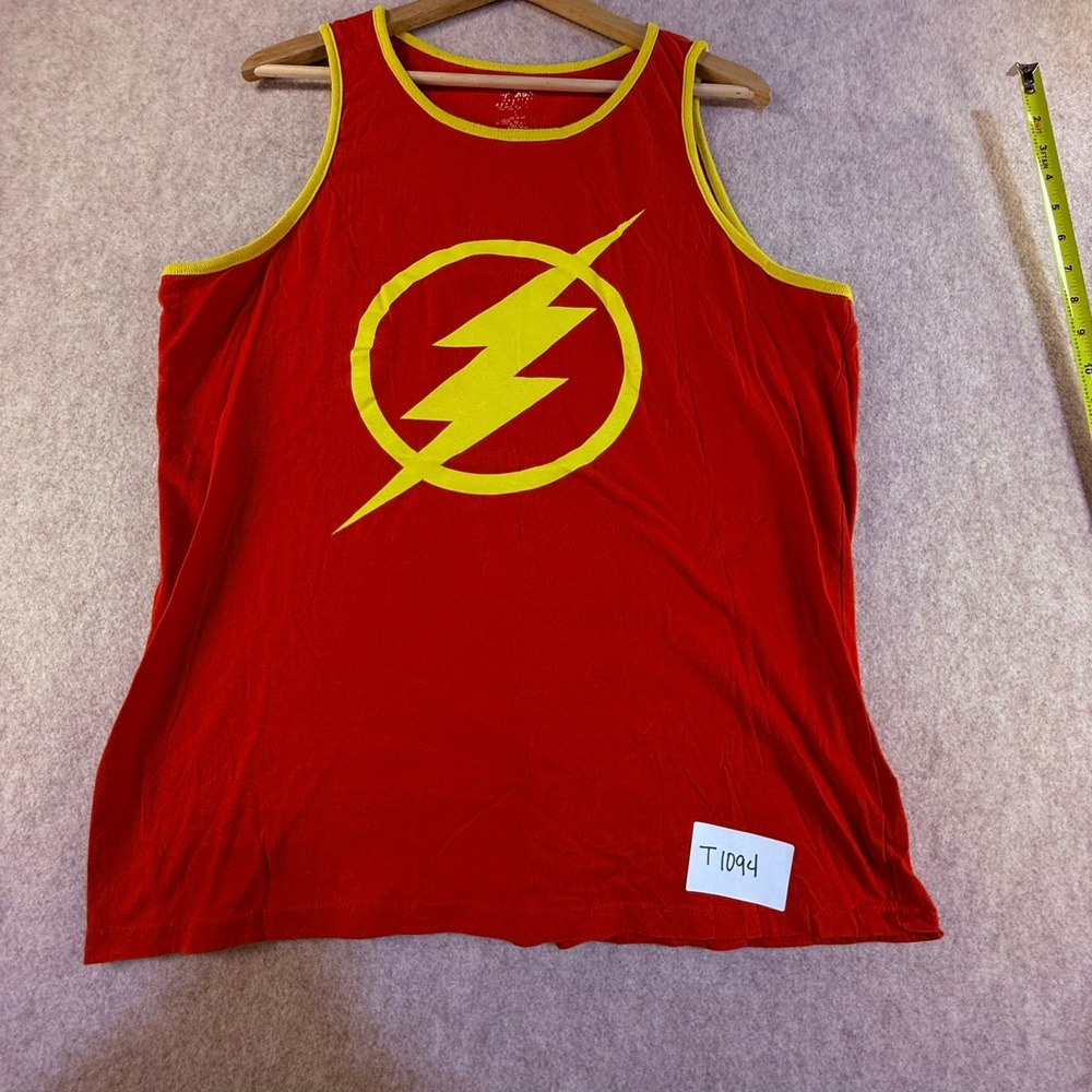 DC Comics The Flash Graphic Tank Top Red Yellow Ringer Mens Large Lightning Bolt